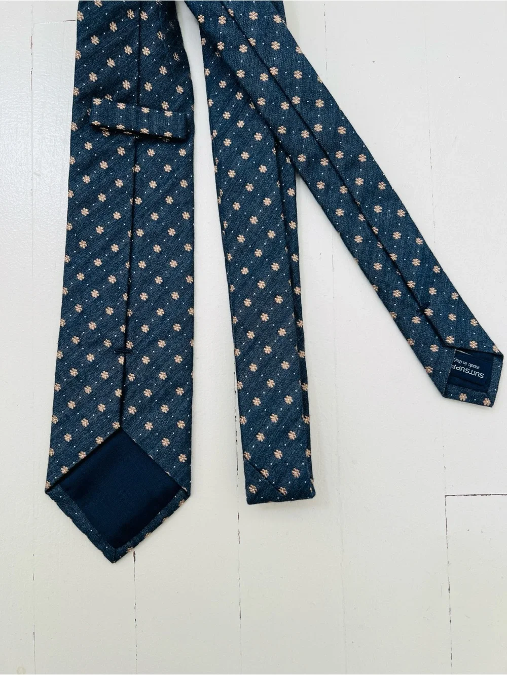 Suitsupply Blue Tie with Floral & Dot Pattern